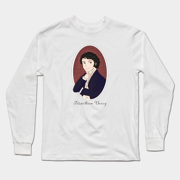 Cute Mr. Darcy Jane Austen Illustration Long Sleeve T-Shirt by MariOyama